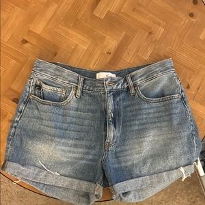 KanCan Blue Jean Shorts with Cuffed Hem and Distressed Look